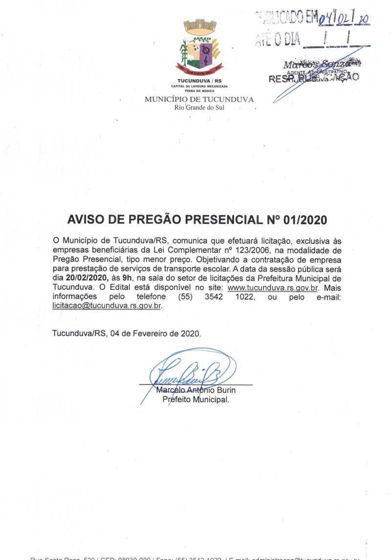 AVISO DE PP Nº 01_2020 CONTRATAÇÃO DE TRANSPORTE ESCOLAR